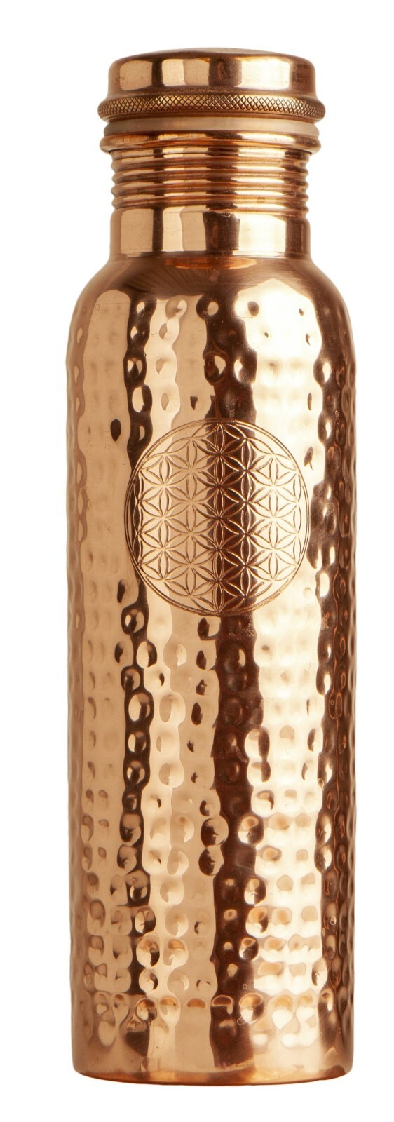 Kupfer Trinkflasche Blume des Lebens 900 ml handgehämmert Ayurveda TÜV geprüft