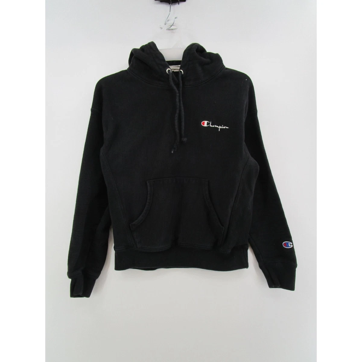 Champion Womens S Long Sleeve Drawstring Hoodie Outdoor Sweatshirt Black