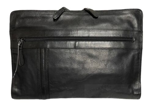 Vtg Organizer Planner Wallet Pouch Black Soft Genuine Leather Zip Around