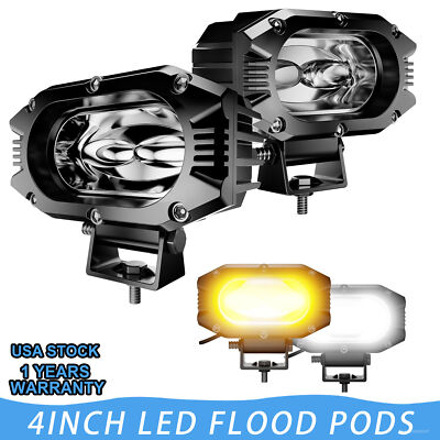 4 INCH LED Flood Single Row White/Amber Flasing Strobe Pods for 4X4 SUV Pickup