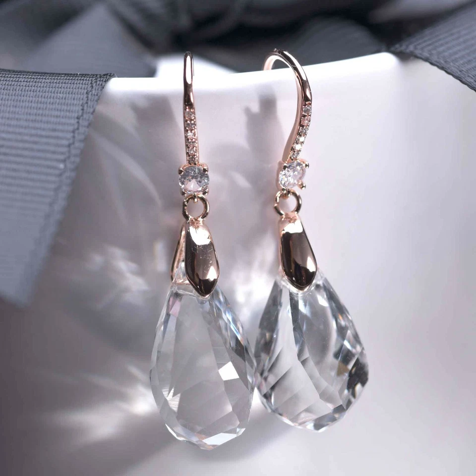 18k rose gold gf made with SWAROVSKI crystal drop dangle stud classic earrings Foto 3 de 4