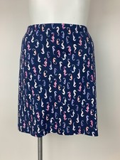 J. Jill Nautical Seahorse Print Straight Pencil Skirt Navy Blue Pink Large P