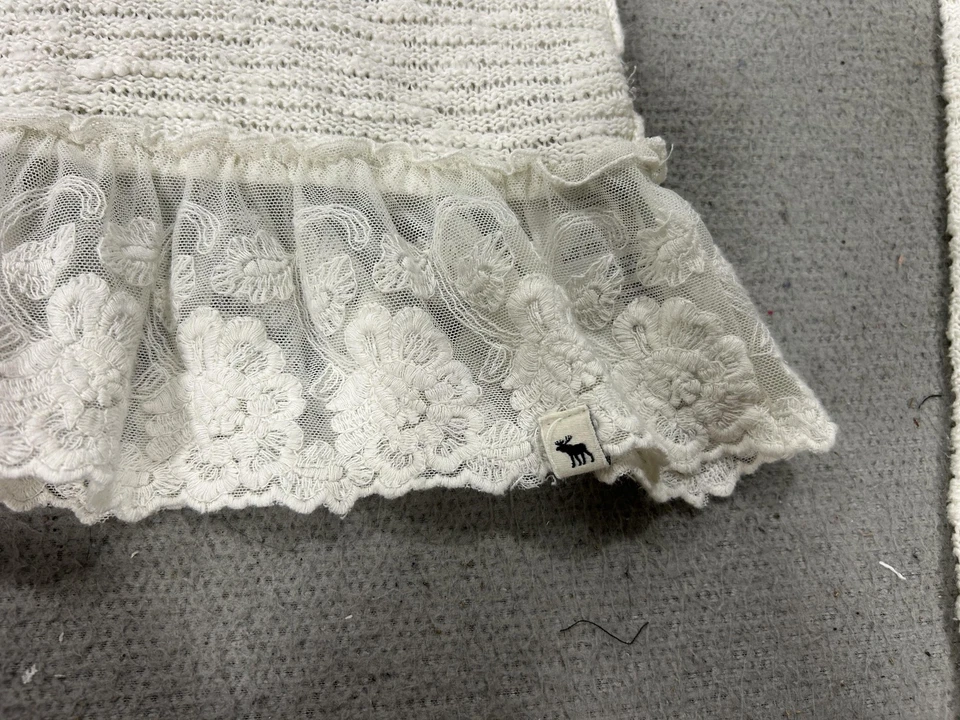Suéter Y2K Abercrombie Niños Niñas Mediano Blanco Marfil Tejido Encaje Preppy Academia Foto 4 de 4