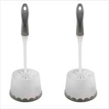 Bath Bliss 2 Pack Deluxe Toilet Bowl Brush and Stand - Set White and Grey Set