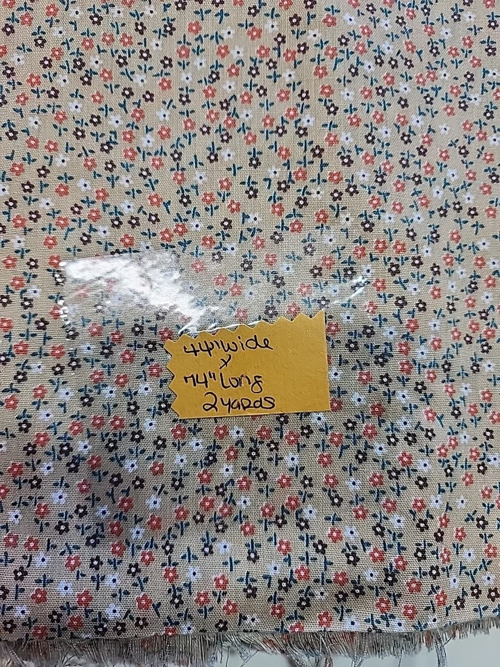 Concord Fabrics Petite Ditsy Tiny Floral Sewing Fabric Vtg 44"w X 2yds Beige - Image 2 of 4