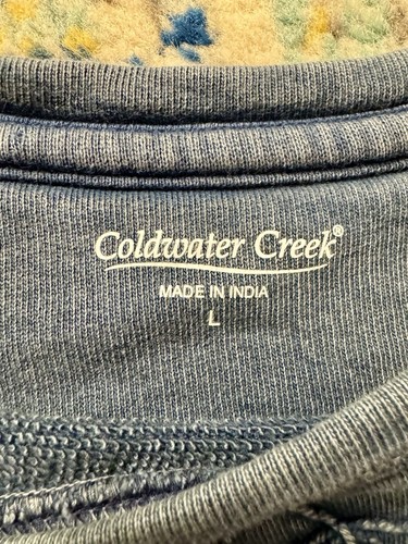 Coldwater Creek Sweatshirt Sz L Pikes Peak Vintage Indigo Washed Embroidered - Picture 8 of 9