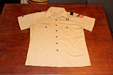 Boy Scouts of America BSA Men's Shirt Tan X-Large XL Sewn Patches Short Sleeve