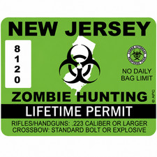 New Jersey Zombie Hunting Permit Sticker New Jersey Zombie Hunting Permit Sticker