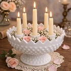 Vintage Fenton White Milk Glass Hobnail Scalloped Edge Footed Candle Holder Bowl