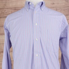Chaps Dress Shirt L 16.5 34/35 Regular Fit Plaid Comfort Stretch Long Sleeve
