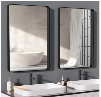 Hasipu 2-Pack 36'' x 24'' Rectangle Mirror Set, Black Frame Tempered Glass