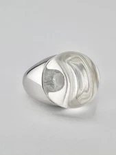 Mauboussin Paris 18k White Gold Rock Clear Orb Crystal & Diamond Dome Ring 21.2g