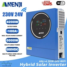 4200W Hybrid Solar Inverter 230V 24V On Off Grid MPPT Charger 100A WIFI 2 Output