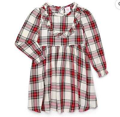 NEW 3T Dress Plaid Soft Rayon Long Sleeve Girls Size 4 Toddler NWT Ruffle Trim