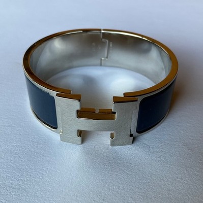 HERMES PM size Navy Blue Enamel Palladium HW Clic Clac H Bangle