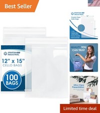 100 Count Crystal Clear Resealable Cello Bags 12" x 15" for Packaging