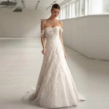 Lace Up Wedding Dress Tulle Off The Shoulder A-line Lace Appliques Bride Gown