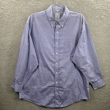 VINTAGE Brooks Brothers Shirt Men 16.5 Blue Relaxed Fit Pocket Dress Made in USA