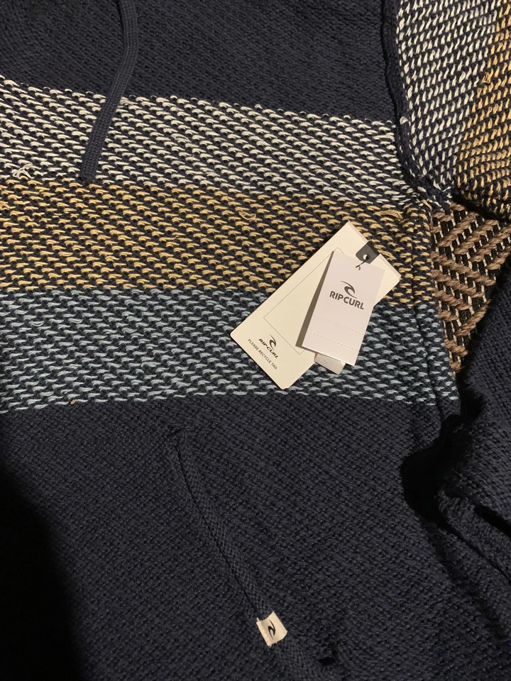 Ripcurl Pullover Poncho Suéter Para Mujer Con Capucha Nuevo S Rayas Azul Marino Foto 2 de 4