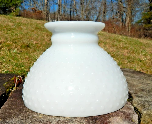 Vintage 6” Tall Hurricane Oil Lamp White Milk Glass Hobnail Lamp Shade 8” Fitter