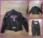 Lot of 3: Women's Black Leather Motorcycle Riding Jacket X 2, And Chaps