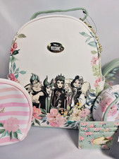 Spring pastel Disney Villains Floral Backpack, wallet, and 3 pc Cosmetic Bag Set