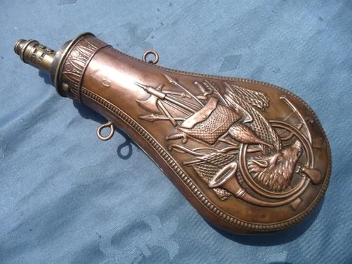 Very Rare "Dead Game Hunting Panoply" POWDER FLASK by A.C. a Paris