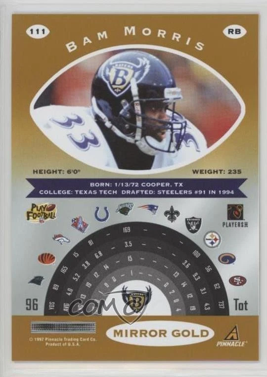 1997 Pinnacle Certified Mirror Gold Bam Morris #111 - Image 2 of 2