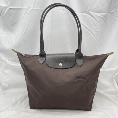 Longchamp Le Pliage Green Large Tote Shoulder Bag Mocha Pre-Owned