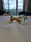 Vintage Murano Amber Art Glass Horse Statue Figurine Italy Handmade