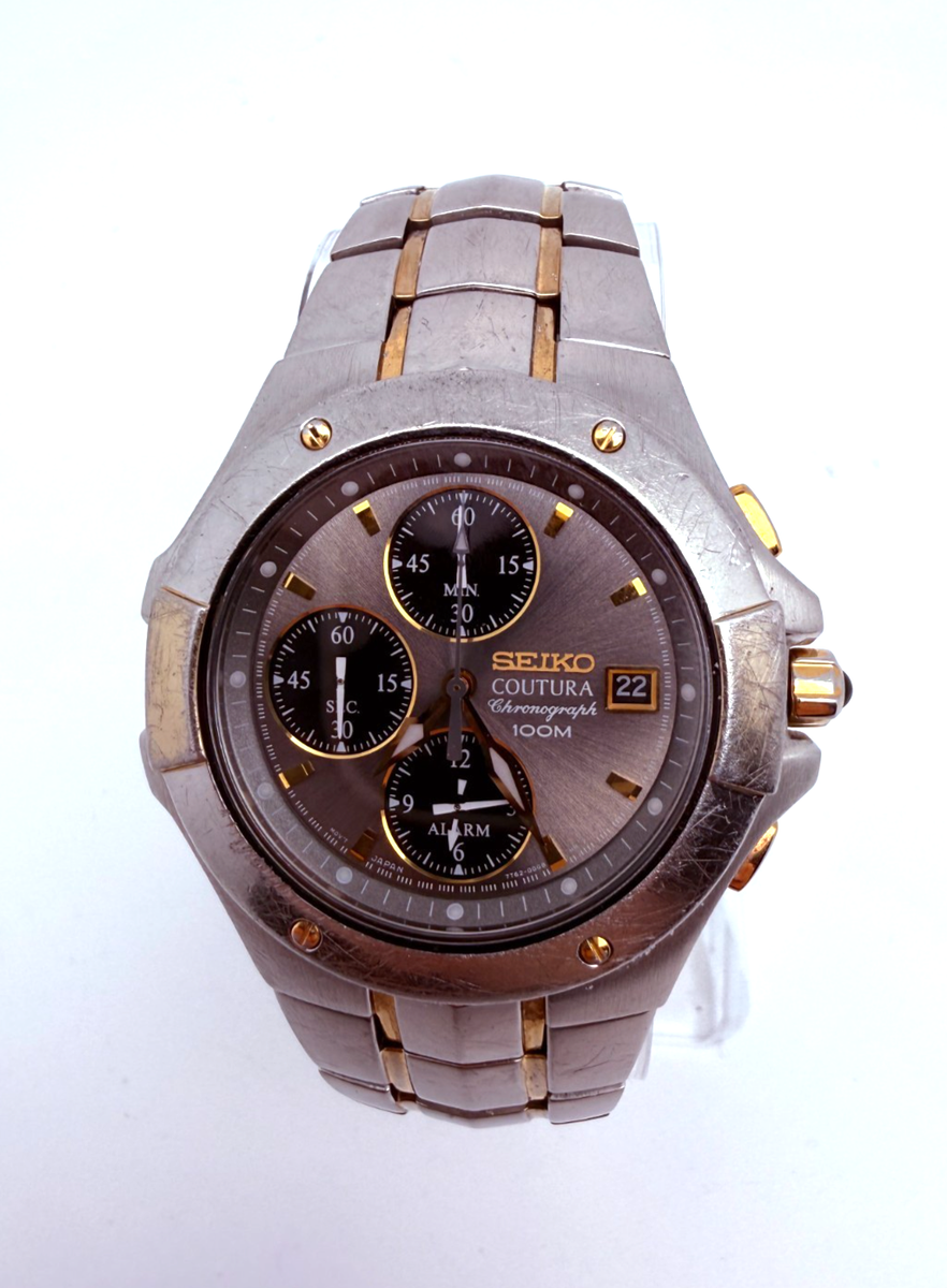 Seiko Coutura Chronograph 7T62-0FA0 Alarm Watch Two-Tone Sapphire
