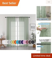 Sage Green Sheer Curtains 96 Inches Long 2 Panels Set, Elegant Sheer Curtains...