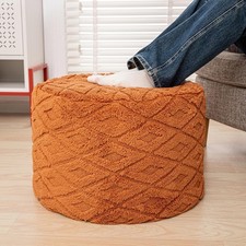 Fluffy Round Ottoman Pouf,Foot Stool Ottoman,Foot Rest,Burnt