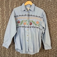 Vintage John Henry Floral Embroidered Button ...