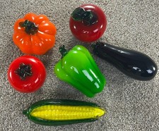 Lot Of 6 Vintage Hand-Blown Glass Vegetables Murano Style Art Deco Colorful FUN 
