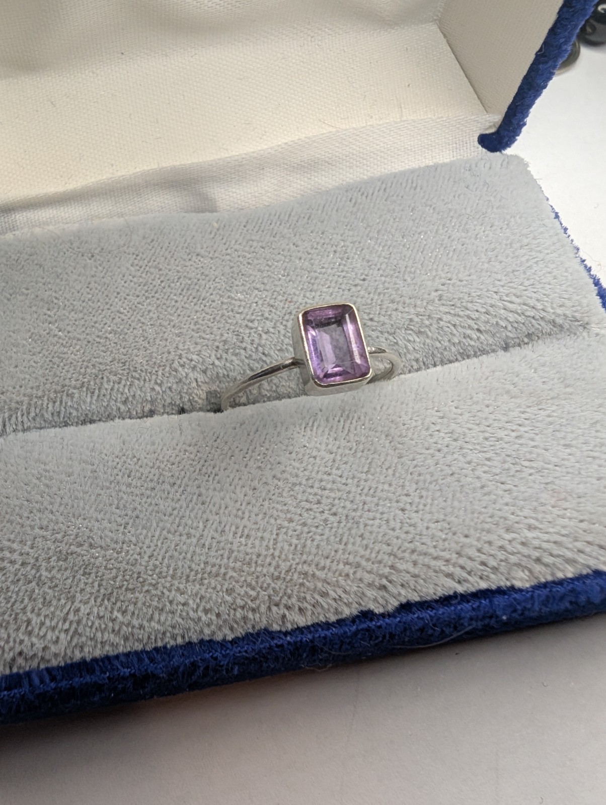 Sterling Amethyst Rectangle Stack Ring Purple Sma… - image 1