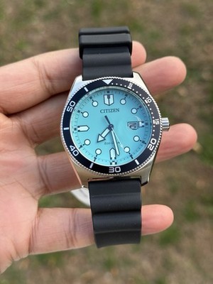 Citizen Men's Eco-Drive Marine Turquoise Dial Black Rubber Strap
