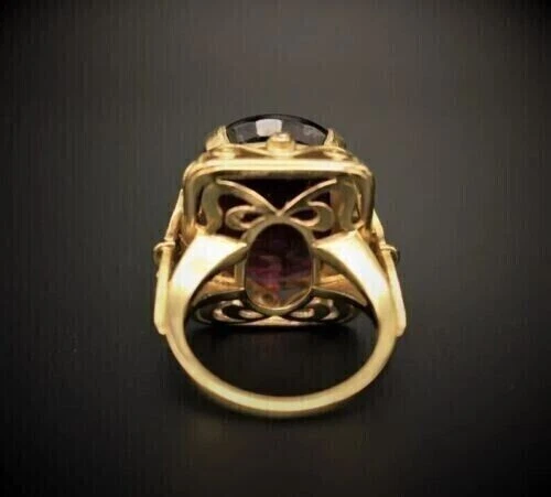 Oval Cut Simulated Red Garnet Stunning Wedding Band Ring 14k Yellow Gold Plated - Image 4 of 4