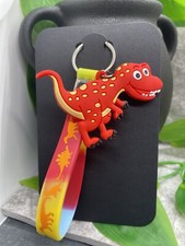 4" Silver-Tone Silicone Dinosaur Wristlet Keychain New Free Ship B1469