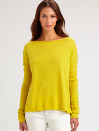 VINCE. Yellow Oversized Boat Neck Slub 