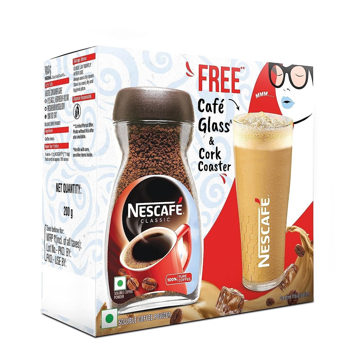 NESCAFÉ Classic Instant Coffee 200g Jar with Free Café Glass