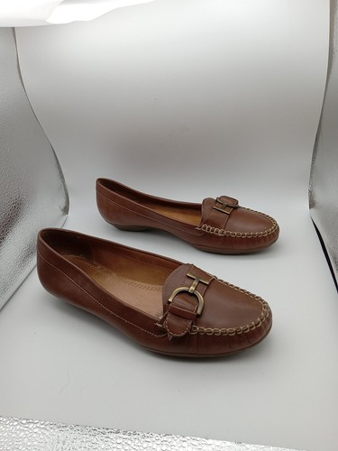 Andiamo Women's US 10.5M Shoes Gold Embellished Slip On Brown Leather Loafers - Picture 2 of 8