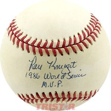 DONN CLENDENON & RAY KNIGHT SIGNED NL BASEBALL INSCRIBED WORLD SERIES MVP PSA