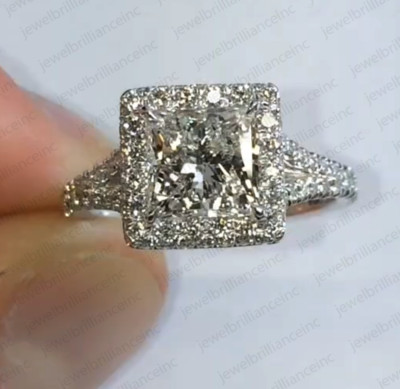 2.28Ctw Princess Moissanite Split Shank Engagement Ring 14K White Gold Plated