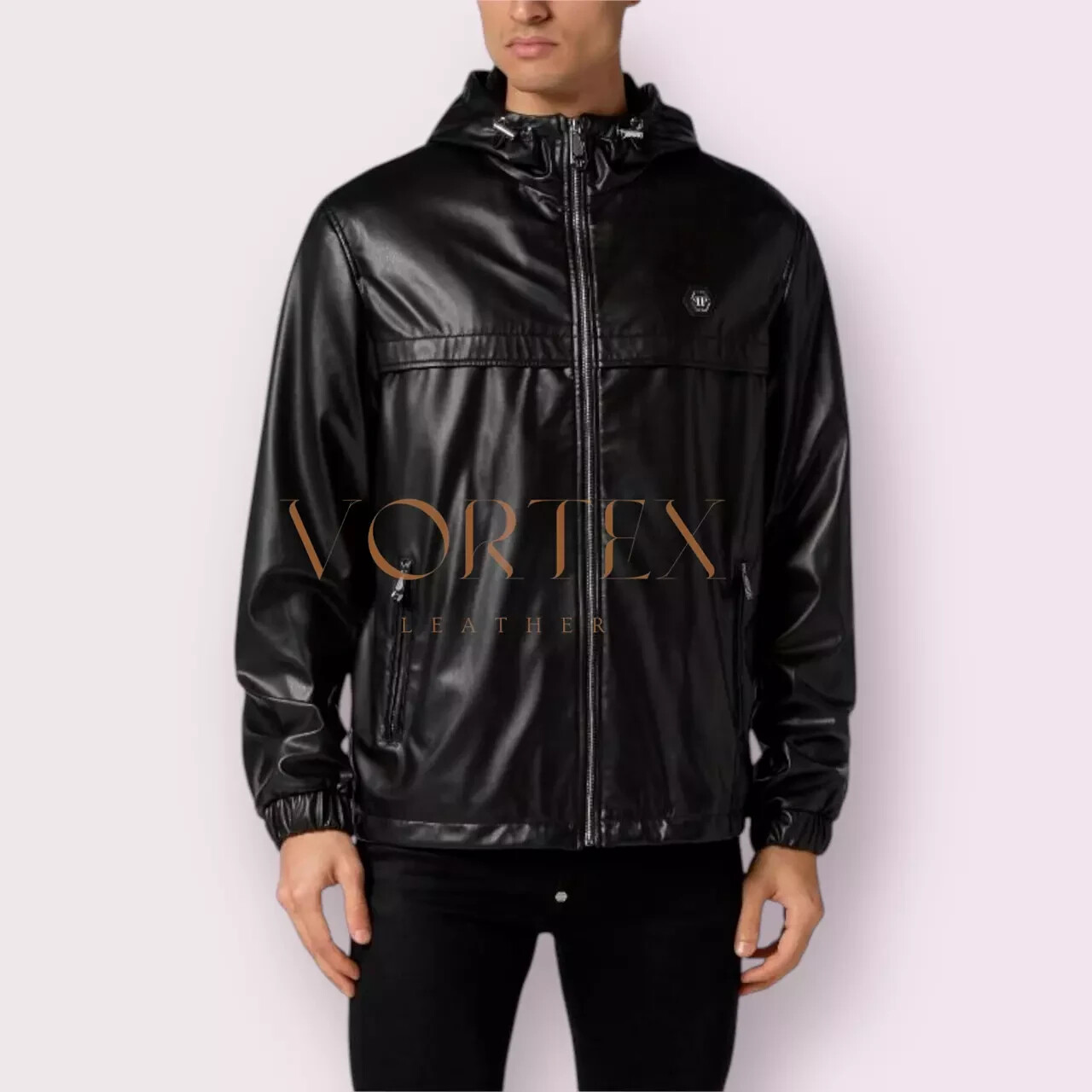 Men’s Black Lambskin Leather Hoodie – Premium Handmade Jacket