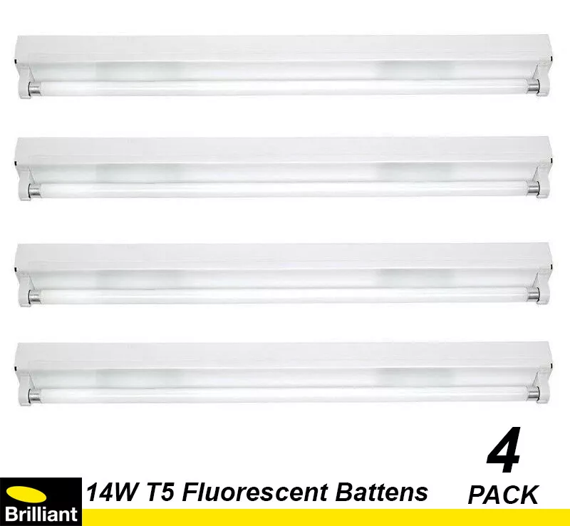 4 x Single Fluorescent Batten Lights Slimline 14W with Tubes 580mm