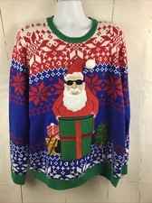 Jolly Sweaters Unisex Cool Santa Ugly Christmas Present Pocket Sweater Sz. XXL