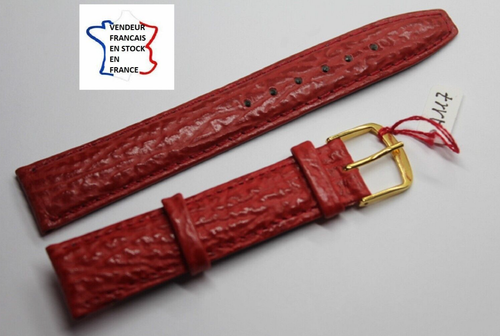 Bracelet montre cuir requin véritable bleu double joncs 14mm