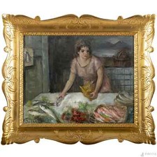 GAETANO BOCCHETTI - La pescivendola - olio su tela 40x50 - cornice