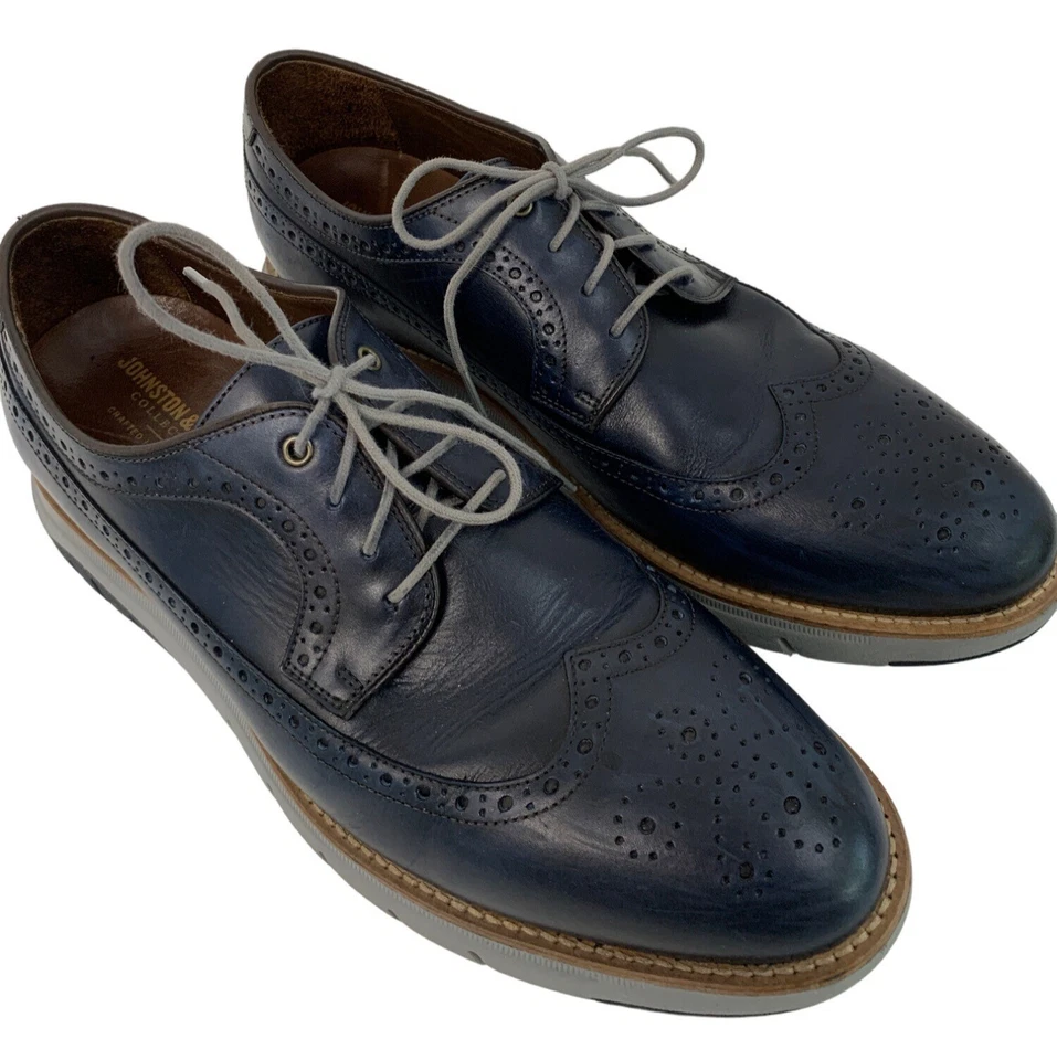 Zapatos Oxford Johnston & Murphy Vaughn Cuero Grano Completo Punta de Ala Azul Marino Talla 10M Foto 3 de 4